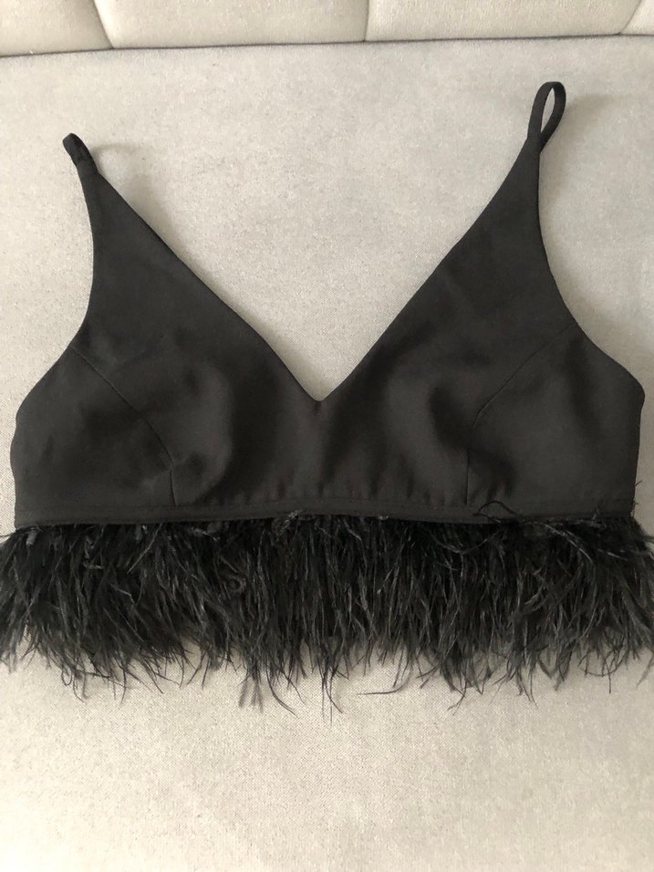 Siyah V Yaka Tüylü Mini Büstiyer - Görsel 2