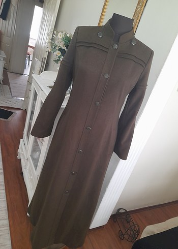 haki kaşe uzun manto pardüse yeni - Görsel 19