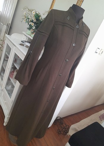 haki kaşe uzun manto pardüse yeni - Görsel 10