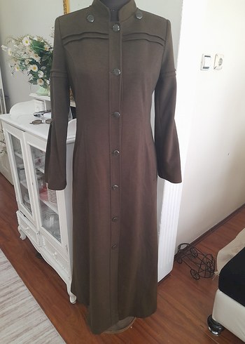 haki kaşe uzun manto pardüse yeni - Görsel 14