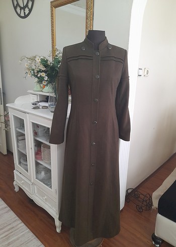 haki kaşe uzun manto pardüse yeni - Görsel 8
