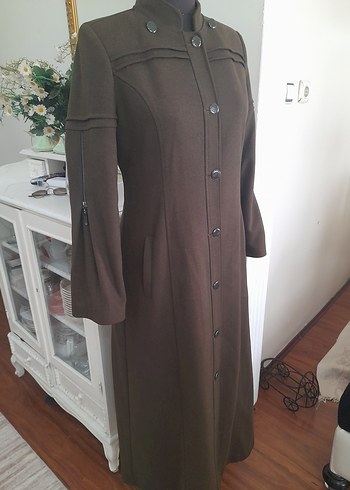 haki kaşe uzun manto pardüse yeni - Görsel 12