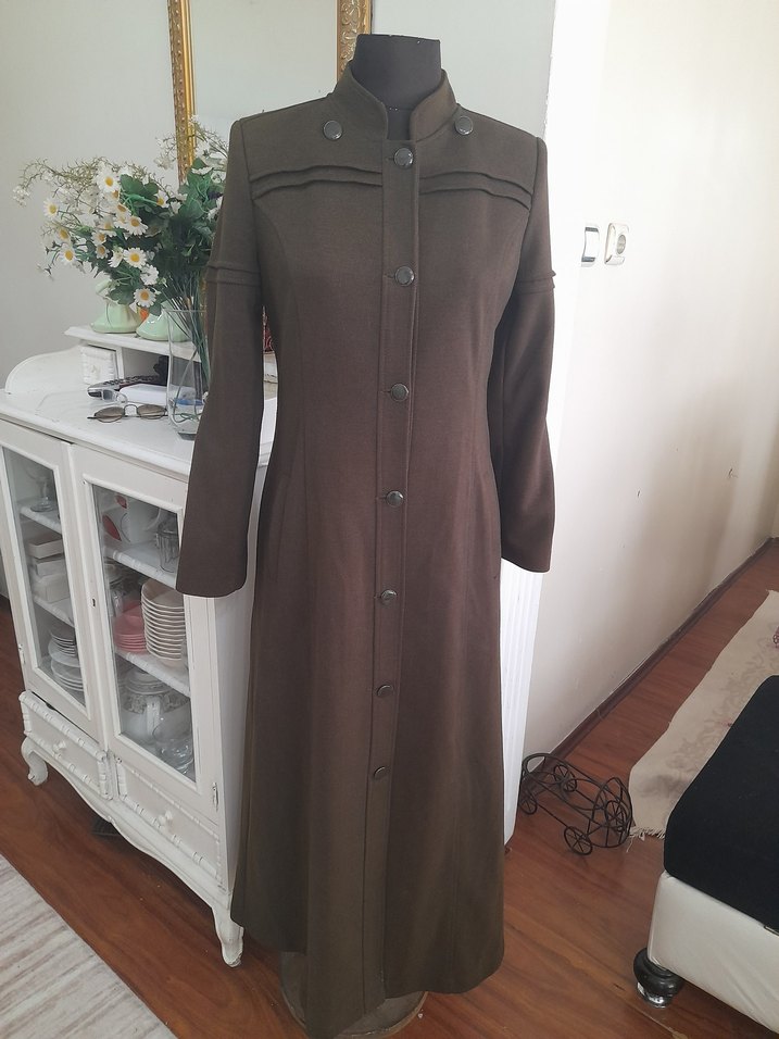 haki kaşe uzun manto pardüse yeni - Görsel 4