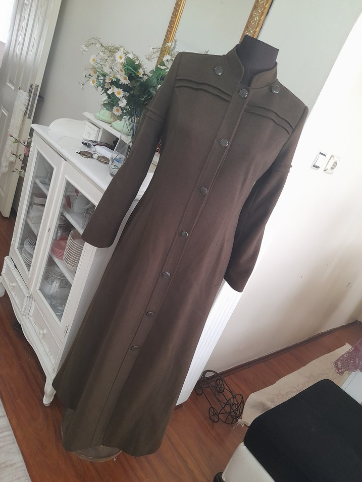 haki kaşe uzun manto pardüse yeni - Görsel 5