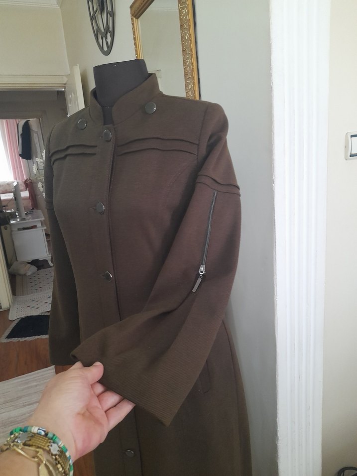 haki kaşe uzun manto pardüse yeni - Görsel 2