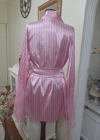 Pembe Çizgili Midi Kadın Sabahlık - Görsel 14