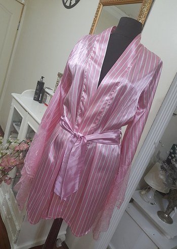 Pembe Çizgili Midi Kadın Sabahlık - Görsel 11