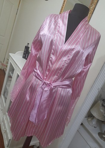 Pembe Çizgili Midi Kadın Sabahlık - Görsel 19