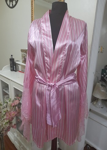 Pembe Çizgili Midi Kadın Sabahlık - Görsel 6