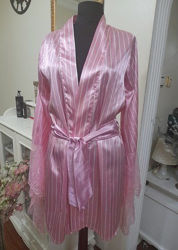 Pembe Çizgili Midi Kadın Sabahlık - Görsel 12