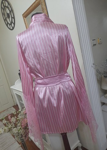 Pembe Çizgili Midi Kadın Sabahlık - Görsel 13