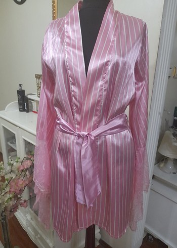 Pembe Çizgili Midi Kadın Sabahlık - Görsel 9