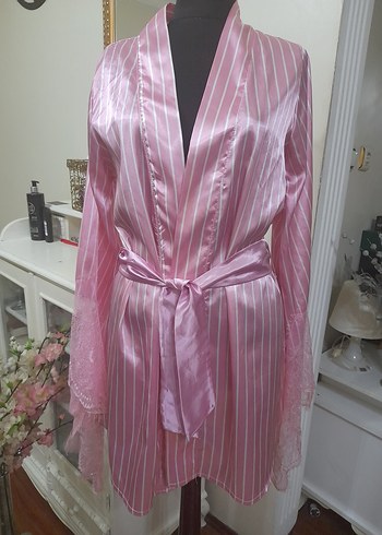 Pembe Çizgili Midi Kadın Sabahlık - Görsel 7