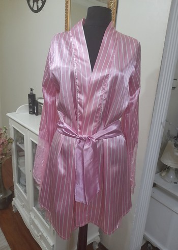 Pembe Çizgili Midi Kadın Sabahlık - Görsel 17