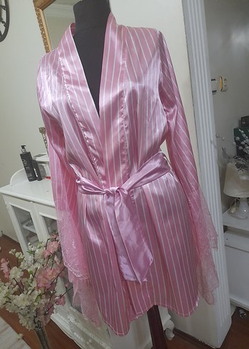 Pembe Çizgili Midi Kadın Sabahlık - Görsel 10