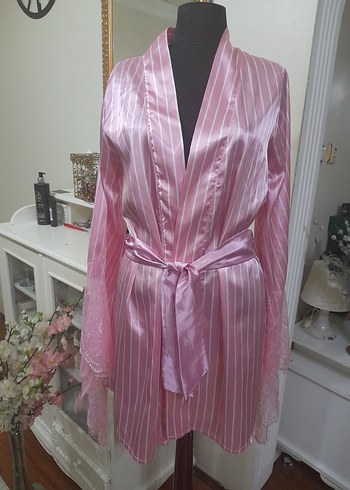 Pembe Çizgili Midi Kadın Sabahlık - Görsel 3