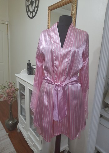 Pembe Çizgili Midi Kadın Sabahlık - Görsel 20