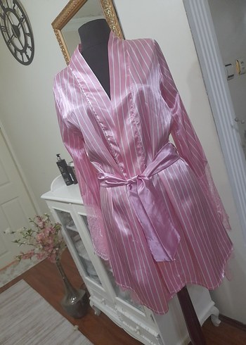 Pembe Çizgili Midi Kadın Sabahlık - Görsel 18