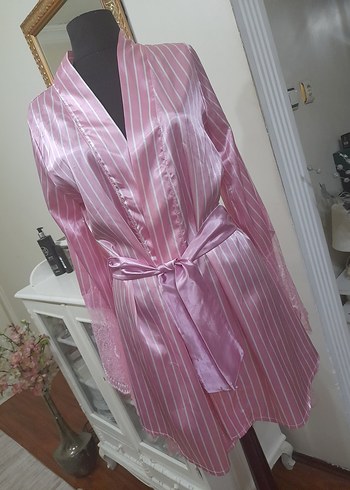 Pembe Çizgili Midi Kadın Sabahlık - Görsel 4