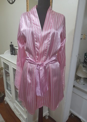 Pembe Çizgili Midi Kadın Sabahlık - Görsel 15