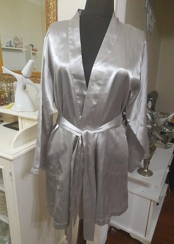 Gri Midi Kadın Saten Sabahlık #foryoumoda - Görsel 6