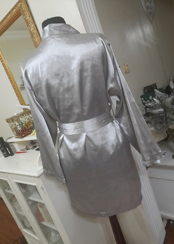 Gri Midi Kadın Saten Sabahlık #foryoumoda - Görsel 10