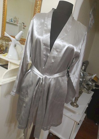 Gri Midi Kadın Saten Sabahlık #foryoumoda - Görsel 15