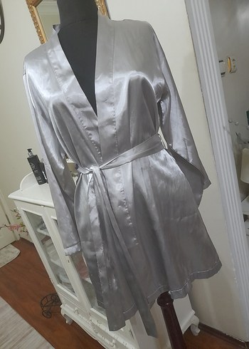 Gri Midi Kadın Saten Sabahlık #foryoumoda - Görsel 3