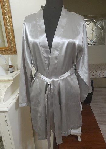 Gri Midi Kadın Saten Sabahlık #foryoumoda - Görsel 16