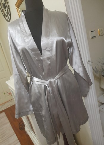Gri Midi Kadın Saten Sabahlık #foryoumoda - Görsel 11