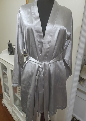 Gri Midi Kadın Saten Sabahlık #foryoumoda - Görsel 5