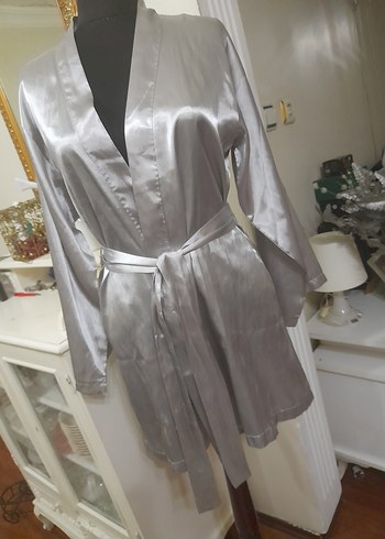 Gri Midi Kadın Saten Sabahlık #foryoumoda - Görsel 9