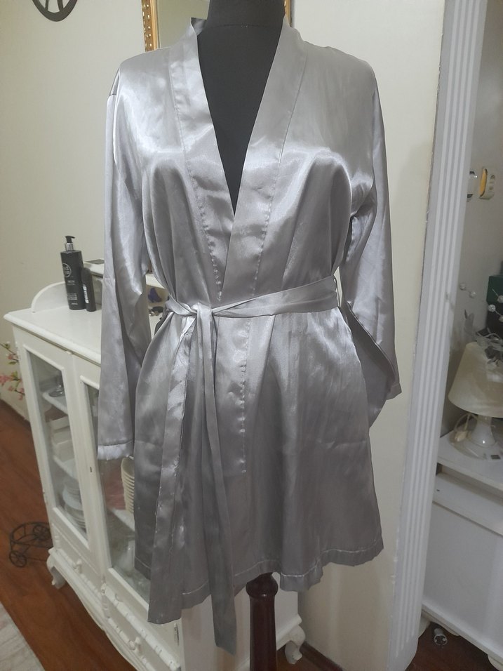 Gri Midi Kadın Saten Sabahlık #foryoumoda - Görsel 4