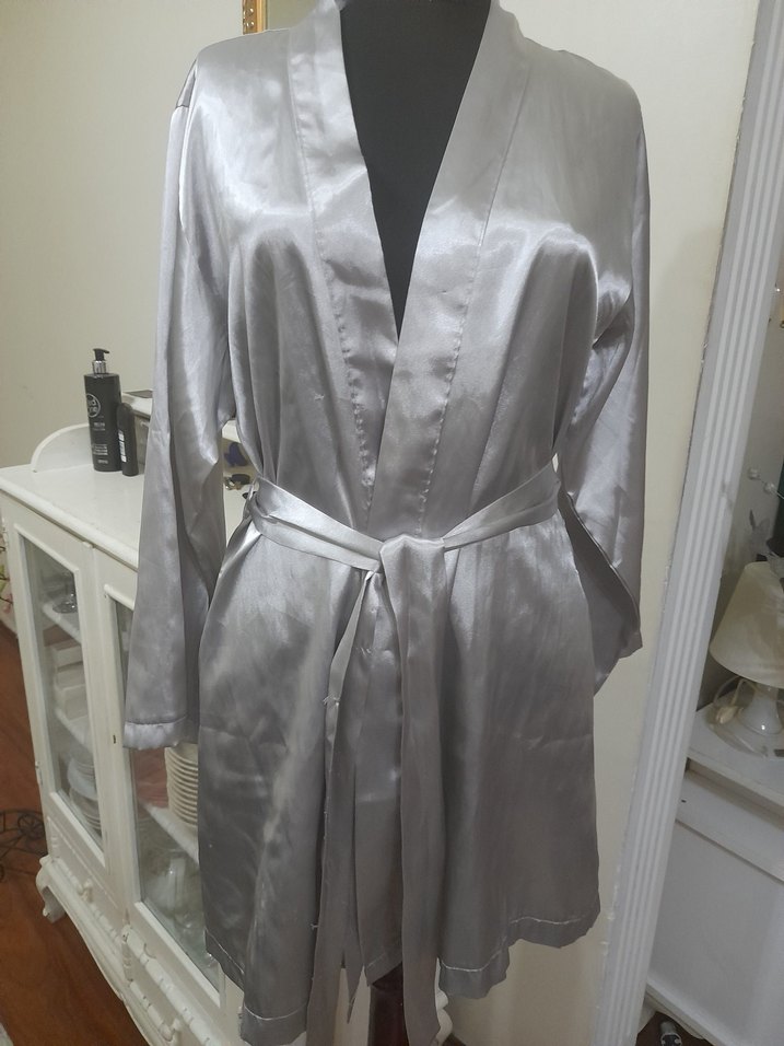 Gri Midi Kadın Saten Sabahlık #foryoumoda - Görsel 5