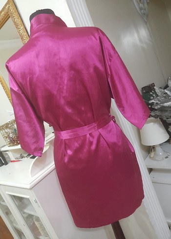 Pembe saten Midi Bohem Kadın Sabahlık - Görsel 14