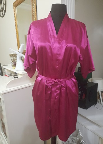 Pembe saten Midi Bohem Kadın Sabahlık - Görsel 8