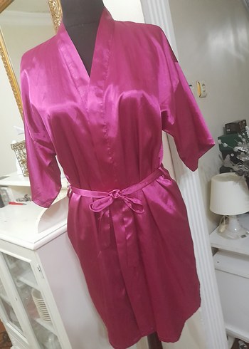 Pembe saten Midi Bohem Kadın Sabahlık - Görsel 3