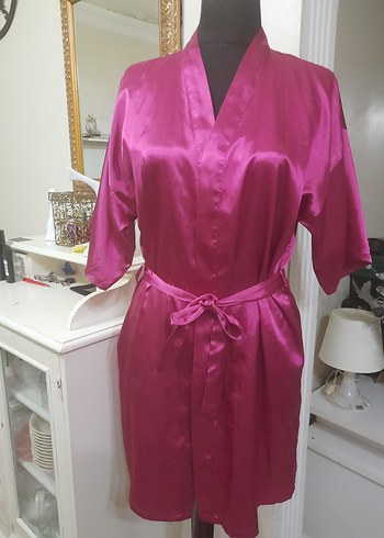 Pembe saten Midi Bohem Kadın Sabahlık - Görsel 4