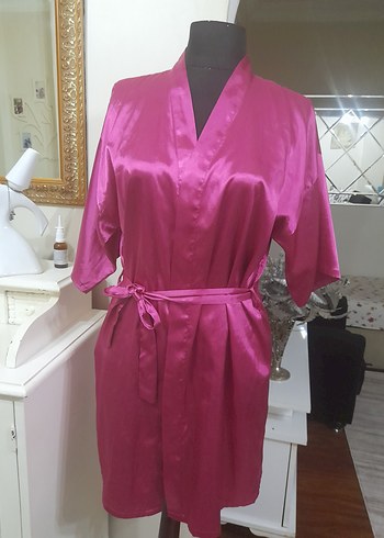 Pembe saten Midi Bohem Kadın Sabahlık - Görsel 12