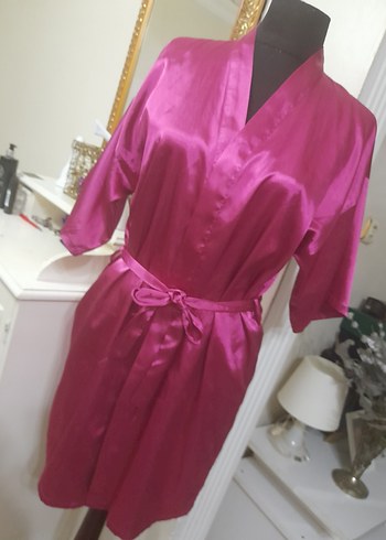 Pembe saten Midi Bohem Kadın Sabahlık - Görsel 2