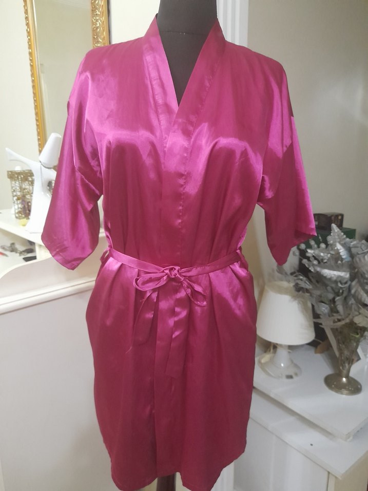 Pembe saten Midi Bohem Kadın Sabahlık - Görsel 5