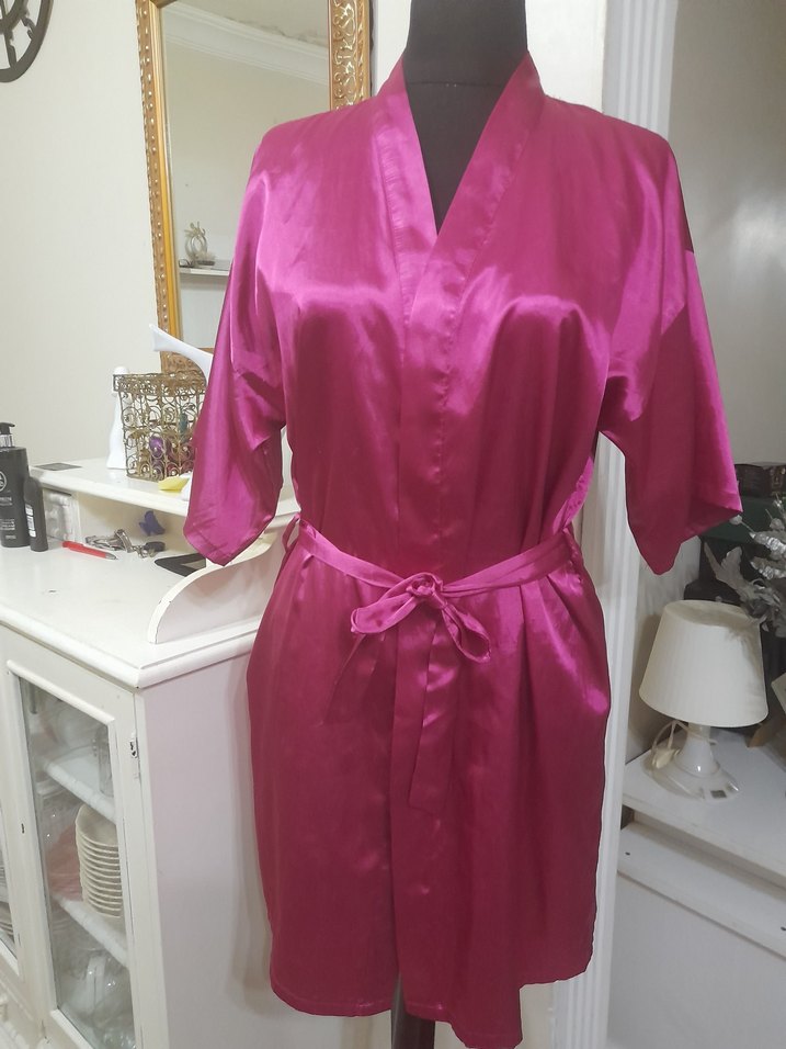 Pembe saten Midi Bohem Kadın Sabahlık - Görsel 4