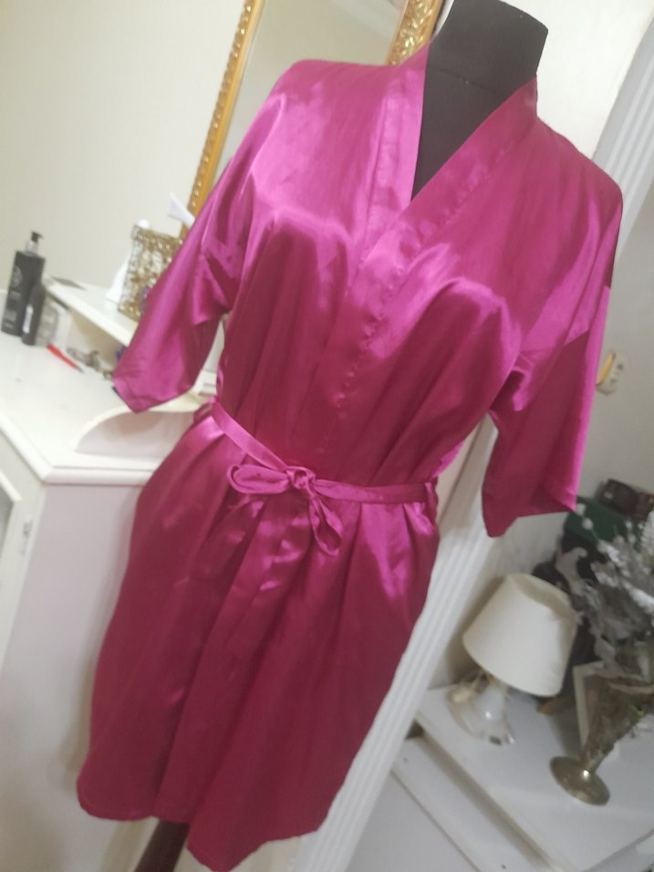 Pembe saten Midi Bohem Kadın Sabahlık - Görsel 2