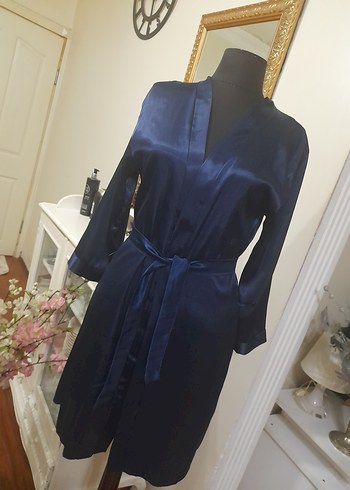 Lacivert Midi Kadın Saten Sabahlık pierecardin - Görsel 17