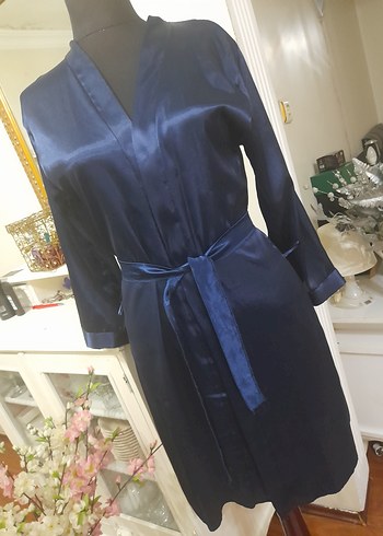 Lacivert Midi Kadın Saten Sabahlık pierecardin - Görsel 7