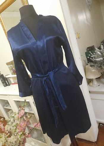 Lacivert Midi Kadın Saten Sabahlık pierecardin - Görsel 14