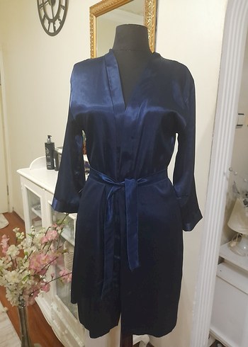 Lacivert Midi Kadın Saten Sabahlık pierecardin - Görsel 18