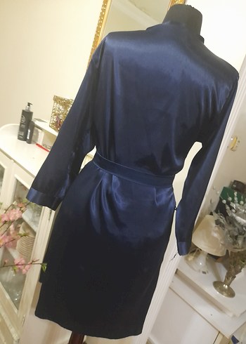 Lacivert Midi Kadın Saten Sabahlık pierecardin - Görsel 20