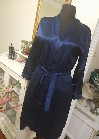 Lacivert Midi Kadın Saten Sabahlık pierecardin - Görsel 6