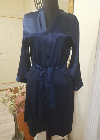 Lacivert Midi Kadın Saten Sabahlık pierecardin - Görsel 15